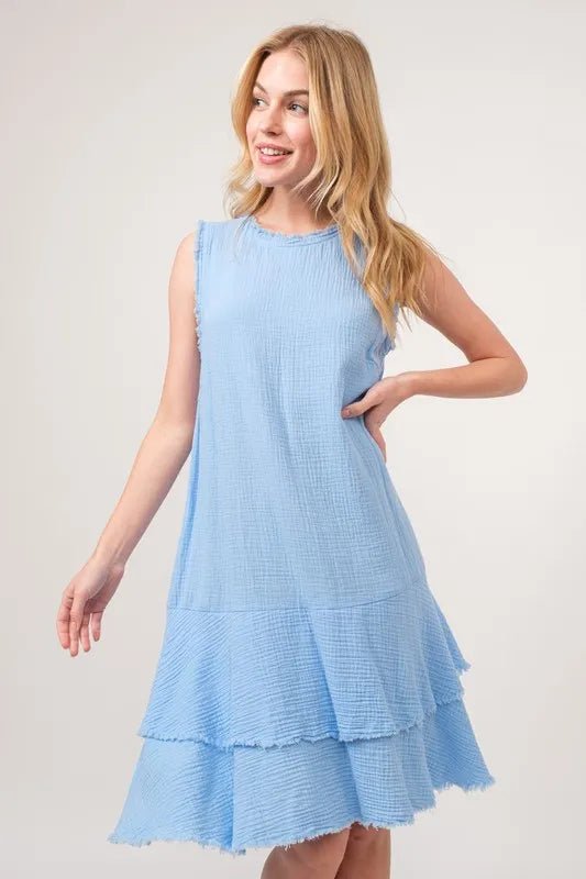And The Why Washed Fringe Detail Tiered Dress - 