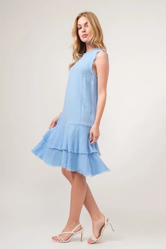 And The Why Washed Fringe Detail Tiered Dress - 