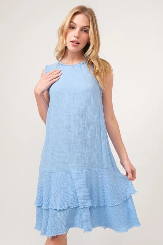 And The Why Washed Fringe Detail Tiered Dress - 
