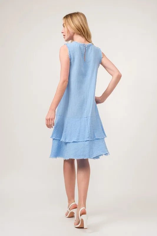 And The Why Washed Fringe Detail Tiered Dress - 