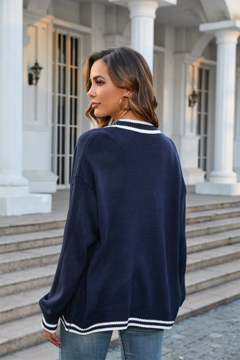 Angel Wings Buttoned V - Neck Long Sleeve Cardigan - Outerwear