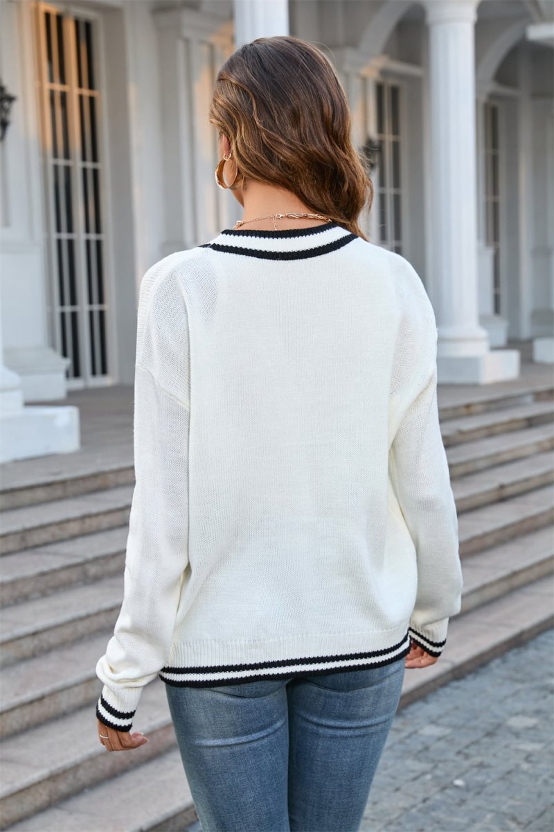 Angel Wings Buttoned V - Neck Long Sleeve Cardigan - Outerwear