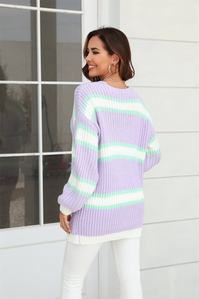 Angel Wings Color Block Ribbed Dropped Shoulder Open Front Cardigan - Outerwear