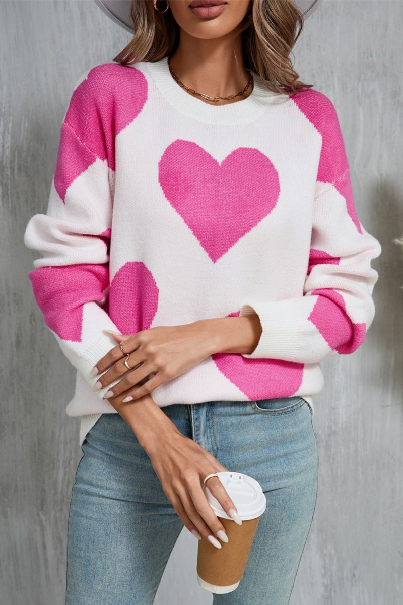 Angel Wings Contrast Heart Dropped Shoulder Long Sleeve Sweater - Outerwear