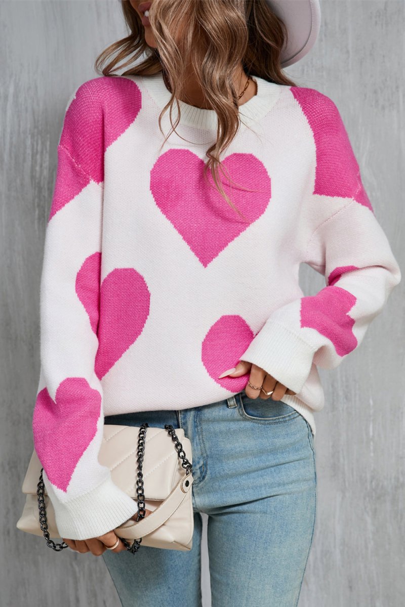 Angel Wings Contrast Heart Dropped Shoulder Long Sleeve Sweater - Outerwear