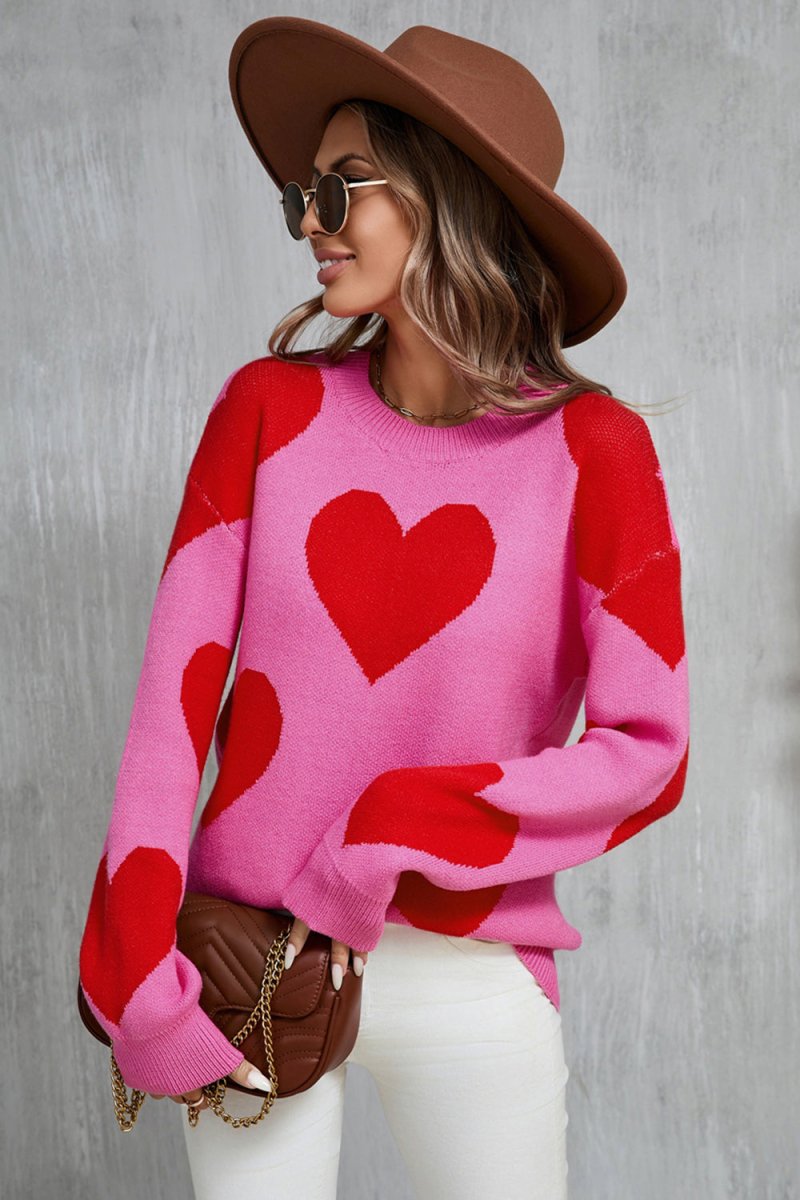 Angel Wings Contrast Heart Dropped Shoulder Long Sleeve Sweater - Outerwear