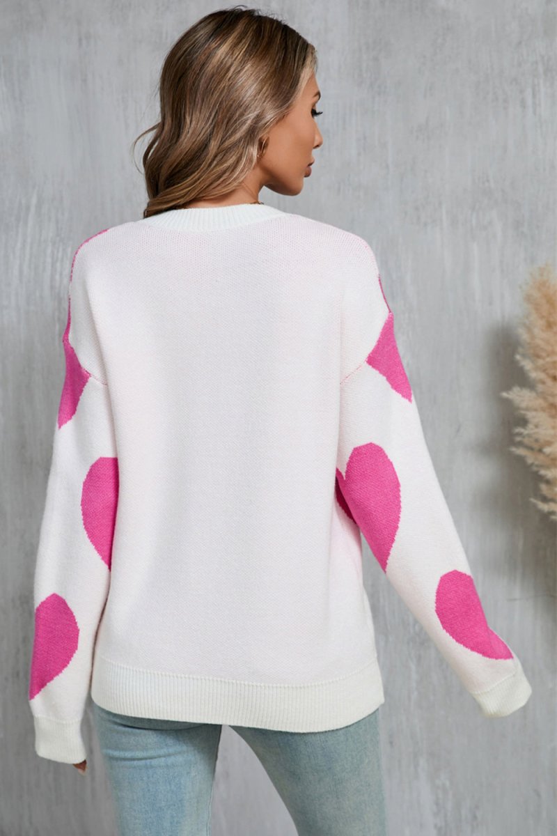 Angel Wings Contrast Heart Dropped Shoulder Long Sleeve Sweater - Outerwear