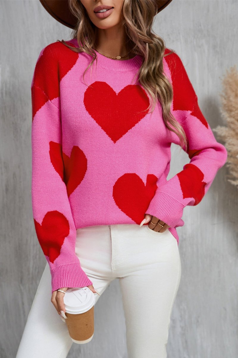 Angel Wings Contrast Heart Dropped Shoulder Long Sleeve Sweater - Outerwear