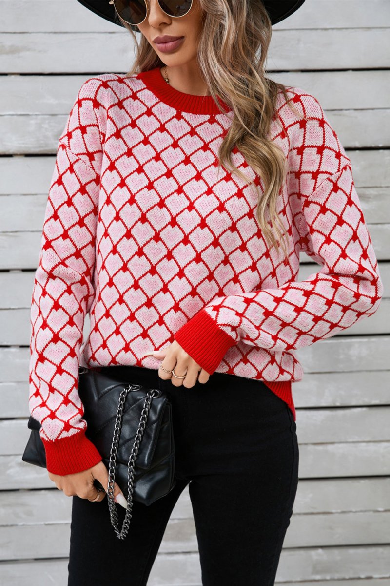 Angel Wings Contrast Round Neck Dropped Shoulder Sweater - Outerwear