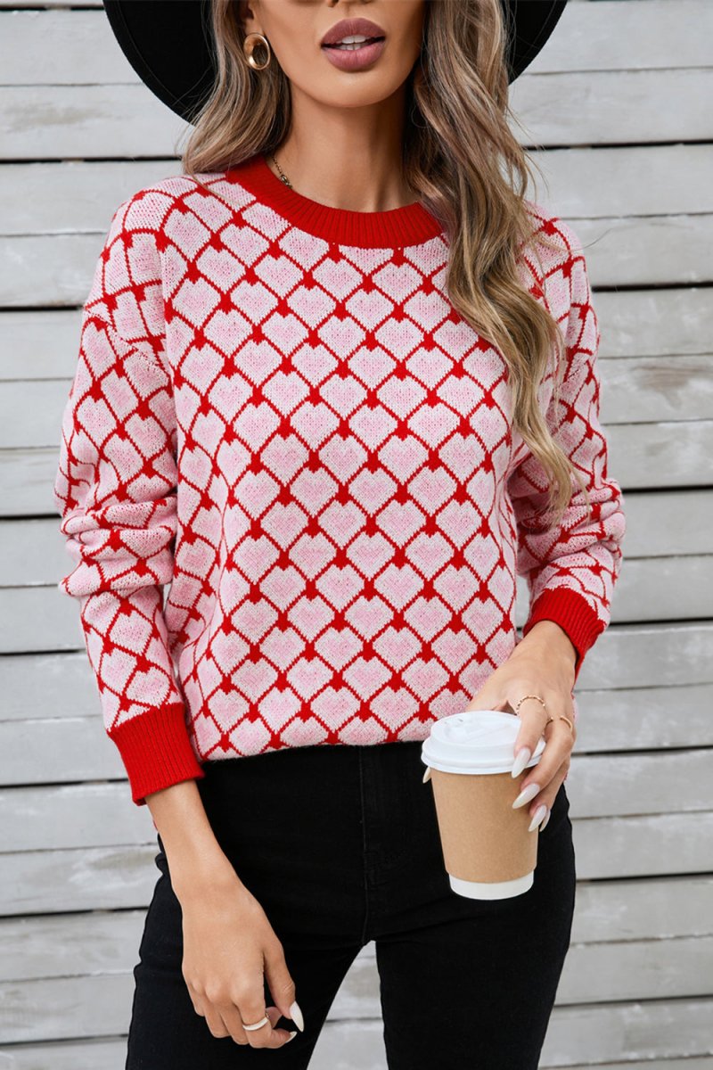 Angel Wings Contrast Round Neck Dropped Shoulder Sweater - Outerwear