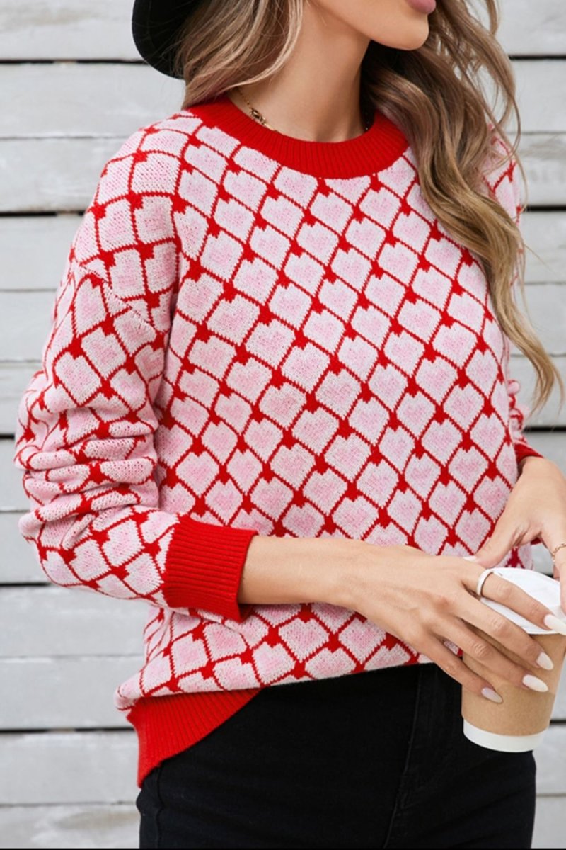 Angel Wings Contrast Round Neck Dropped Shoulder Sweater - Outerwear
