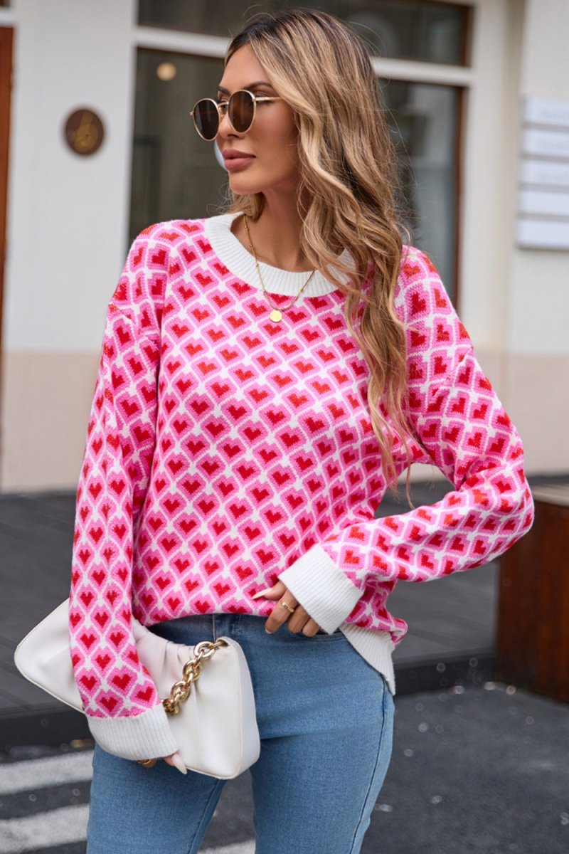 Angel Wings Contrast Round Neck Dropped Shoulder Sweater - Outerwear