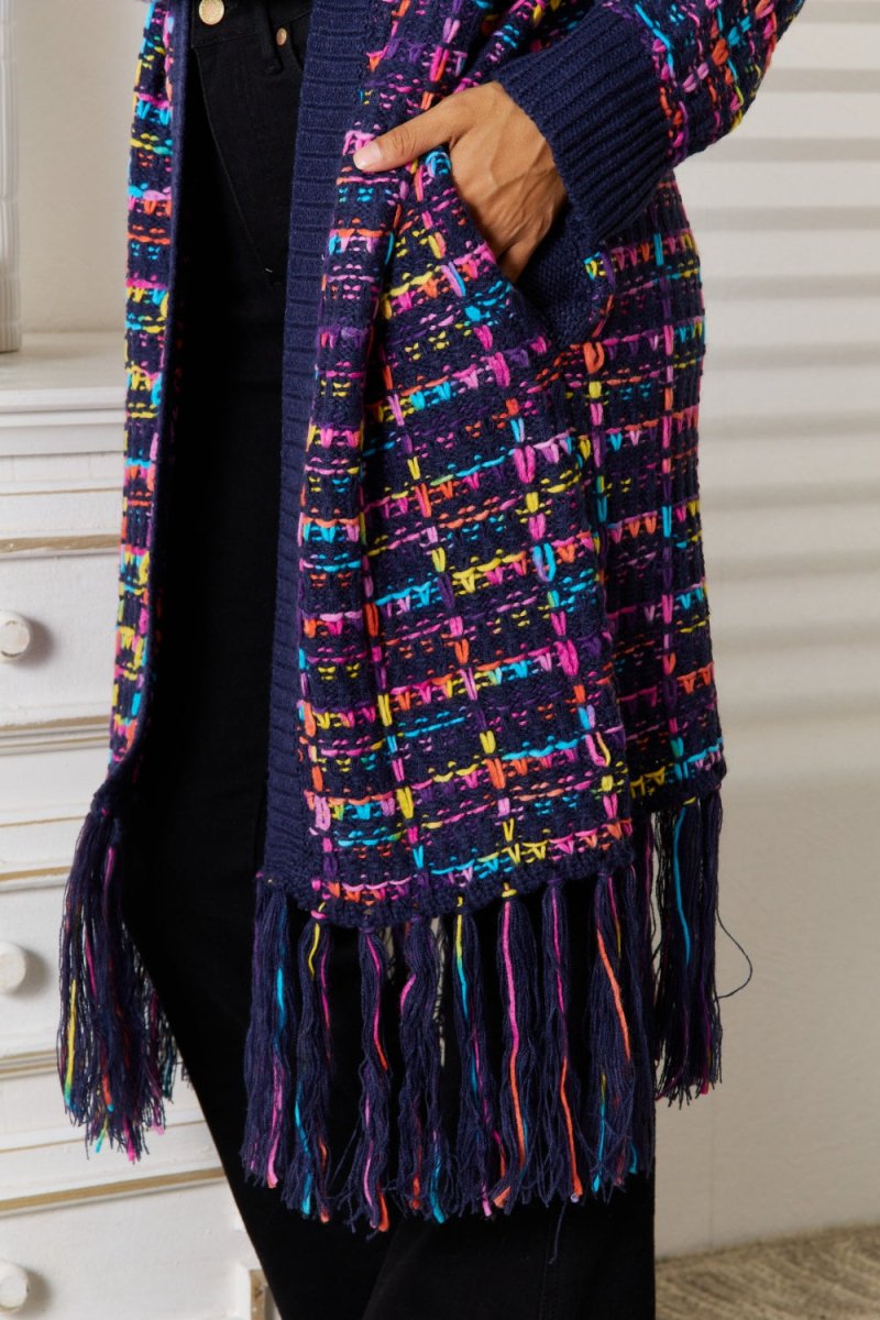 Angel Wings Fringe Hem Open Front Cardigan - Outerwear