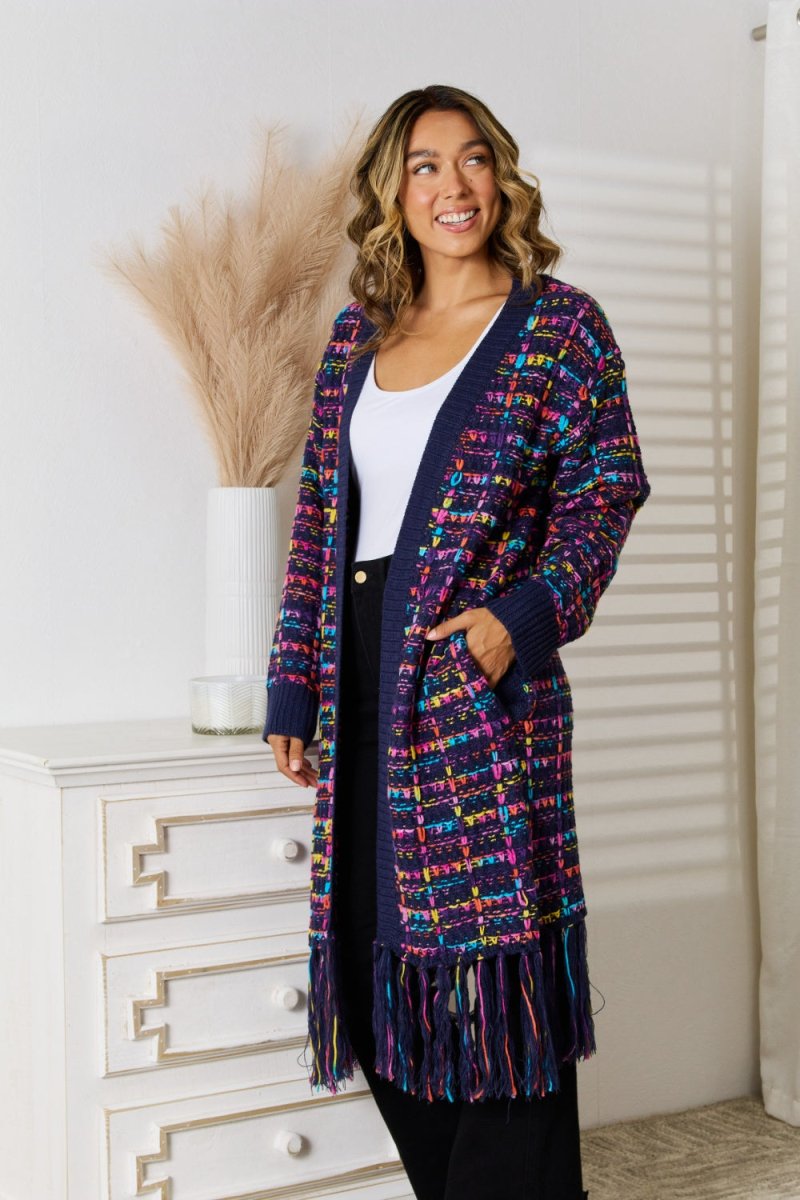 Angel Wings Fringe Hem Open Front Cardigan - Outerwear