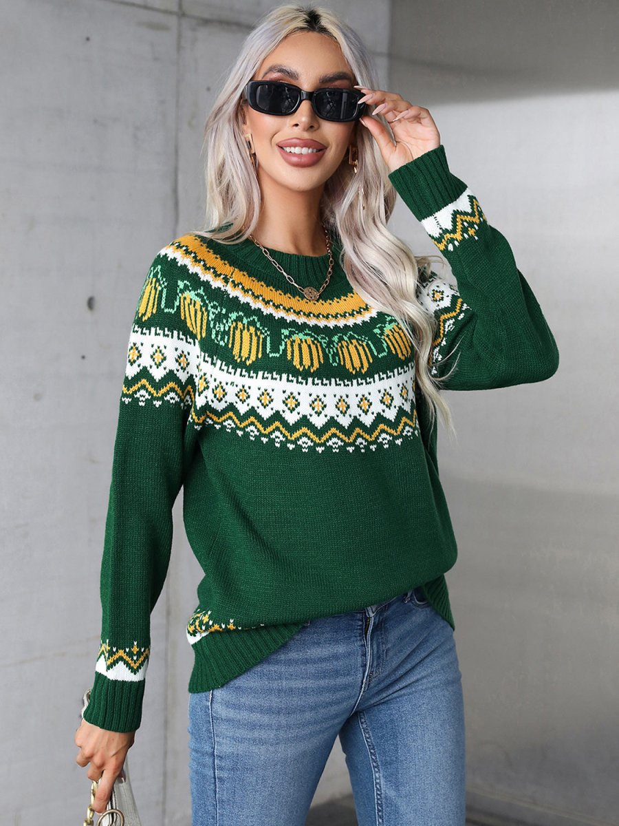 Angel Wings Geometric Round Neck Long Sleeve Sweater - Outerwear