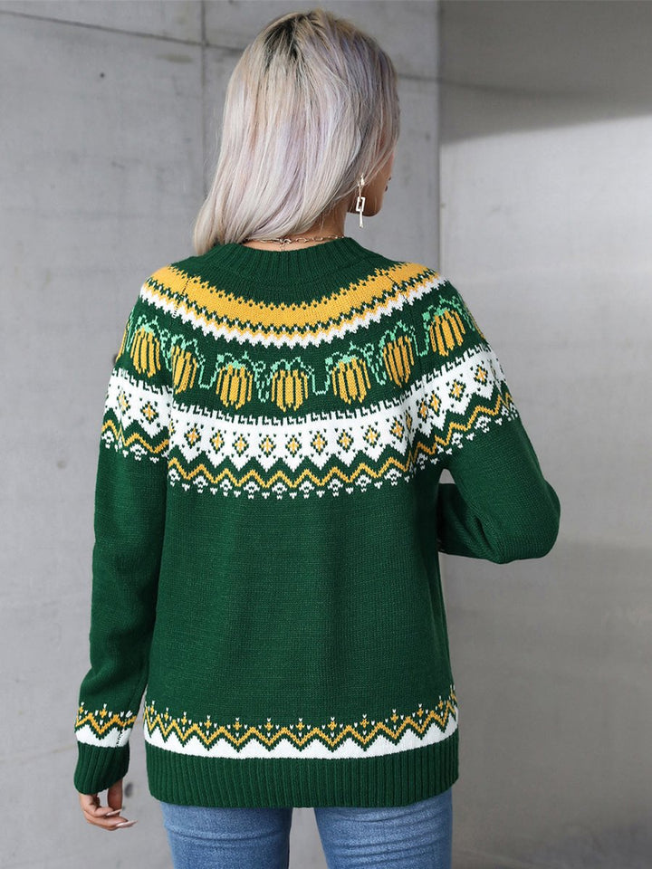 Angel Wings Geometric Round Neck Long Sleeve Sweater - Outerwear