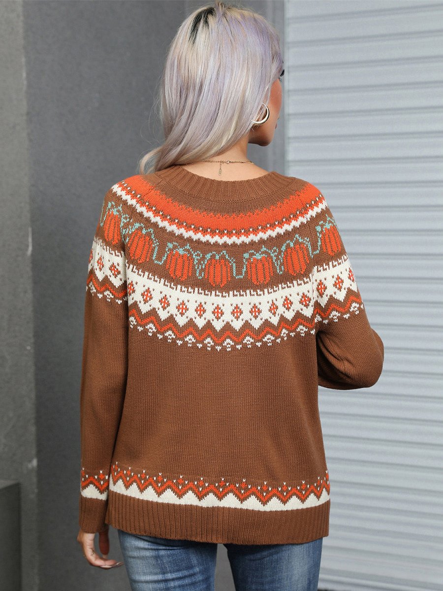 Angel Wings Geometric Round Neck Long Sleeve Sweater - Outerwear
