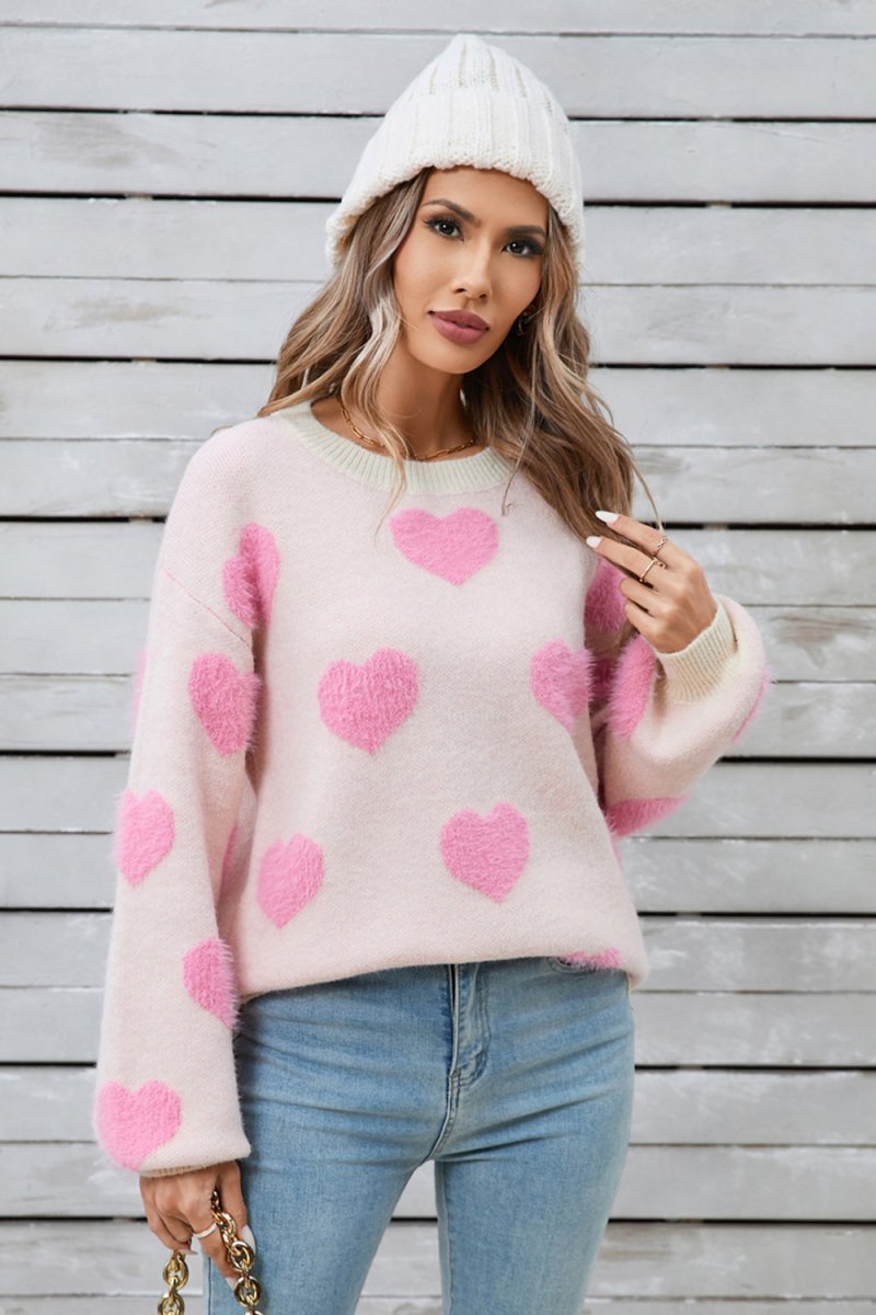Angel Wings Heart Dropped Shoulder Long Sleeve Sweater - Outerwear