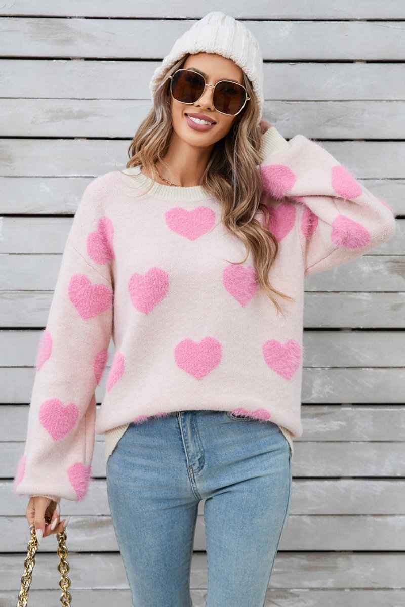 Angel Wings Heart Dropped Shoulder Long Sleeve Sweater - Outerwear