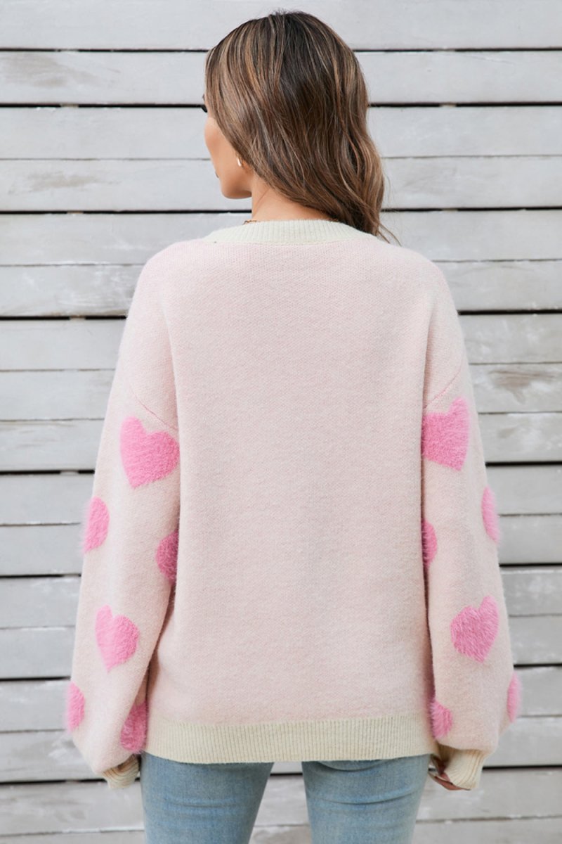 Angel Wings Heart Dropped Shoulder Long Sleeve Sweater - Outerwear