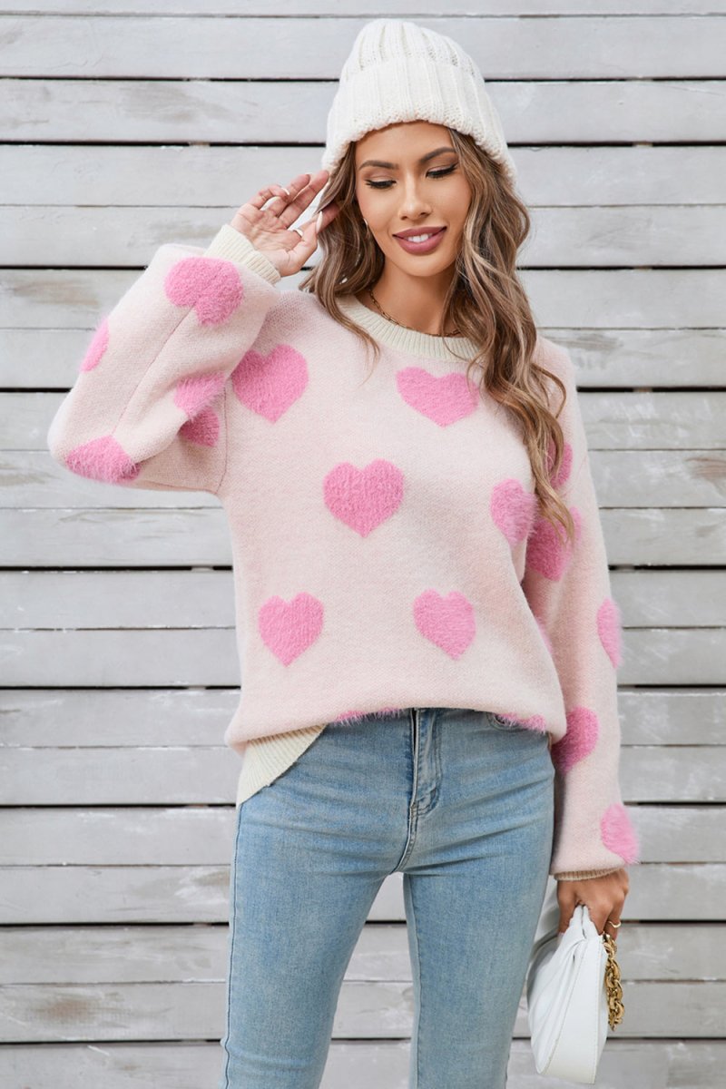 Angel Wings Heart Dropped Shoulder Long Sleeve Sweater - Outerwear