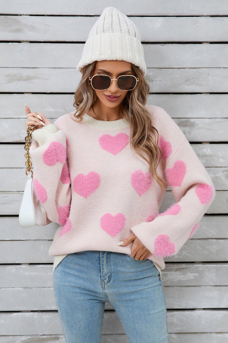 Angel Wings Heart Dropped Shoulder Long Sleeve Sweater - Outerwear