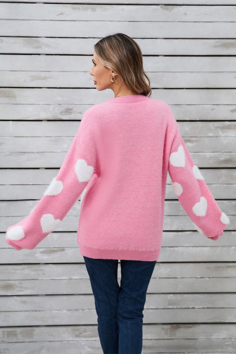 Angel Wings Heart Dropped Shoulder Long Sleeve Sweater - Outerwear