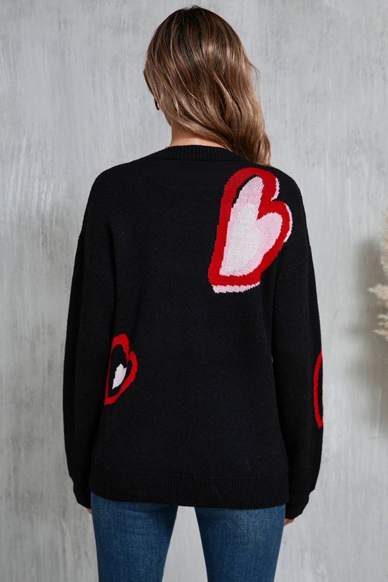 Angel Wings Heart Round Neck Long Sleeve Sweater - Outerwear