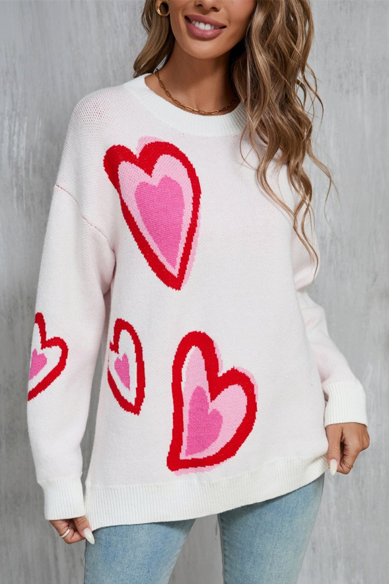 Angel Wings Heart Round Neck Long Sleeve Sweater - Outerwear