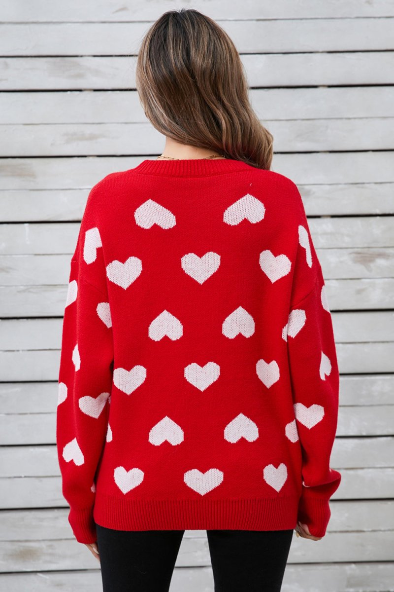Angel Wings Heart Round Neck Long Sleeve Sweater - Outerwear
