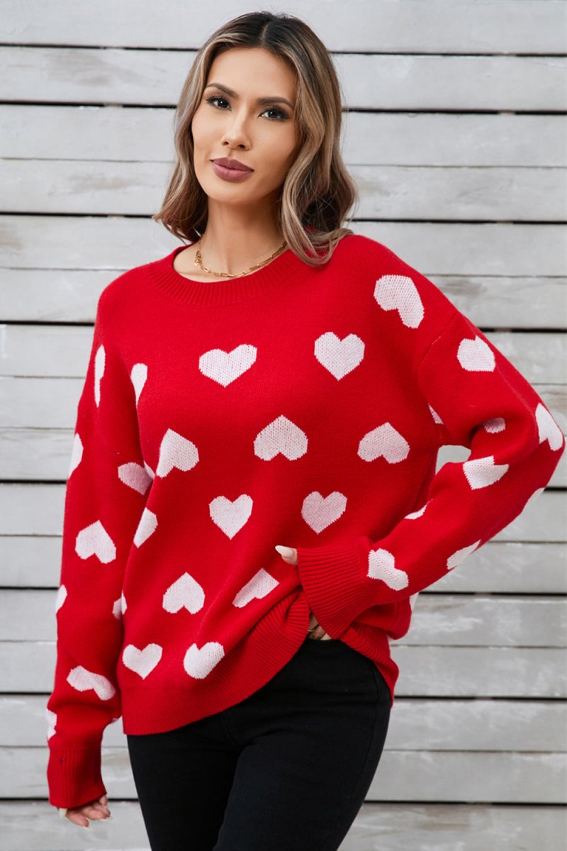 Angel Wings Heart Round Neck Long Sleeve Sweater - Outerwear
