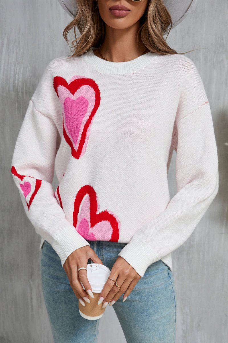 Angel Wings Heart Round Neck Long Sleeve Sweater - Outerwear