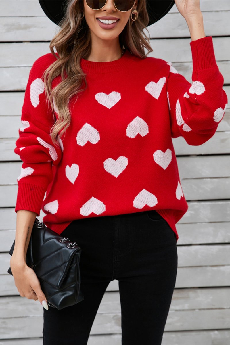 Angel Wings Heart Round Neck Long Sleeve Sweater - Outerwear
