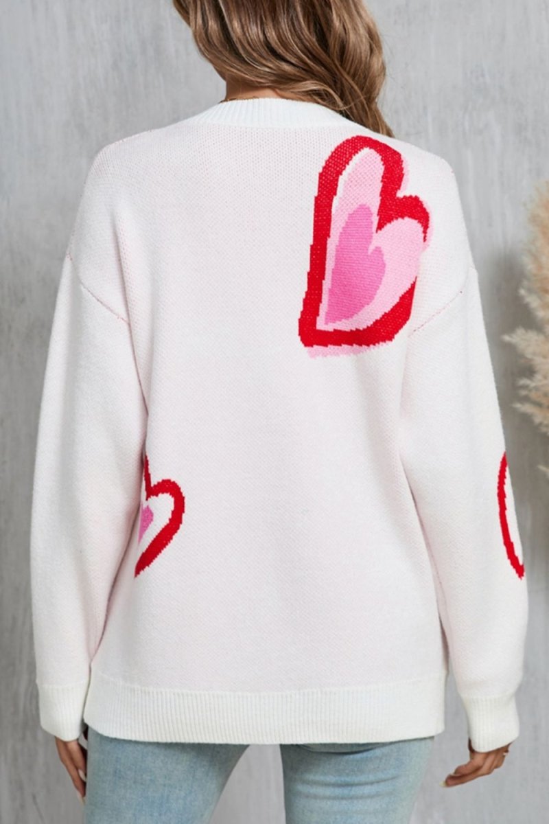 Angel Wings Heart Round Neck Long Sleeve Sweater - Outerwear