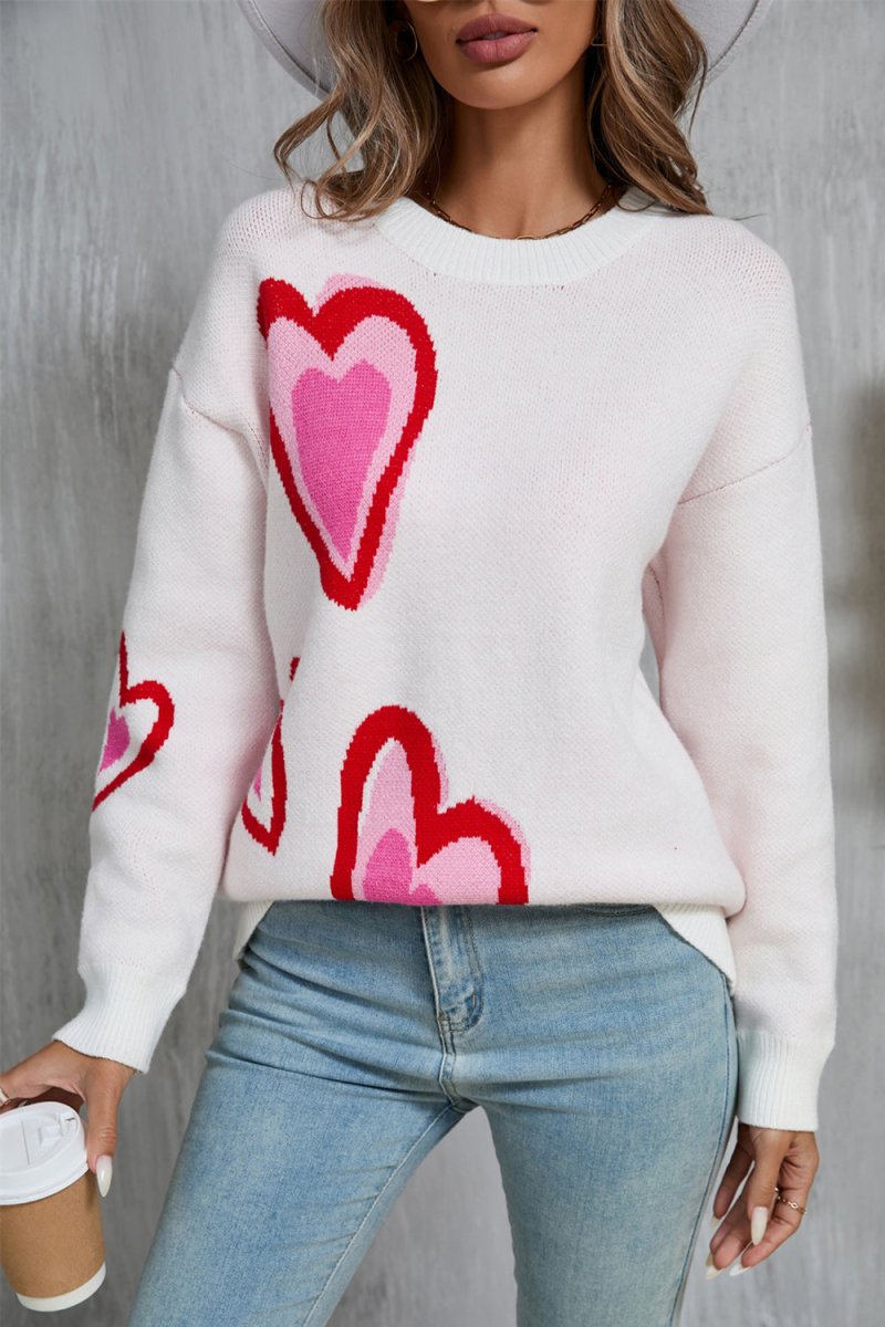 Angel Wings Heart Round Neck Long Sleeve Sweater - Outerwear