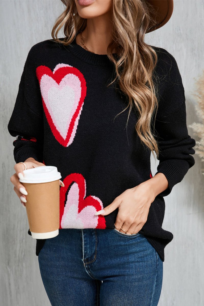 Angel Wings Heart Round Neck Long Sleeve Sweater - Outerwear