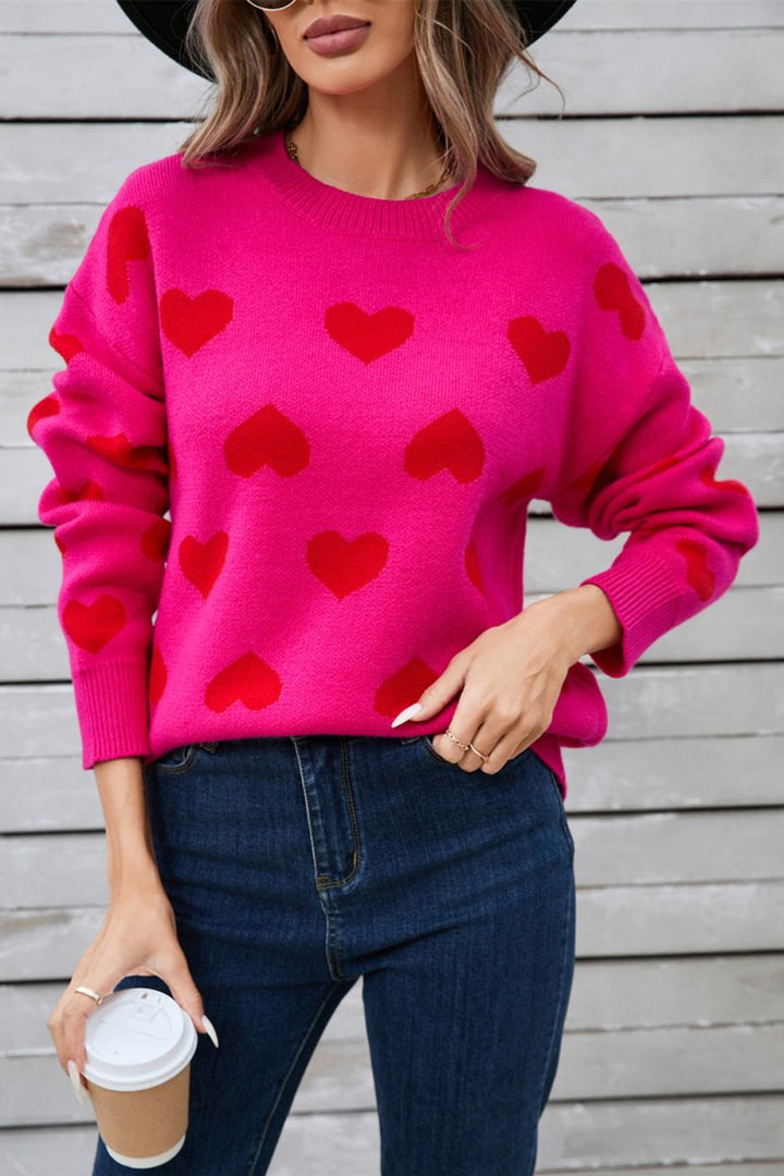Angel Wings Heart Round Neck Long Sleeve Sweater - Outerwear