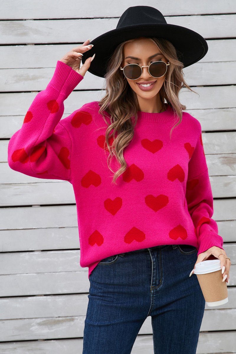 Angel Wings Heart Round Neck Long Sleeve Sweater - Outerwear