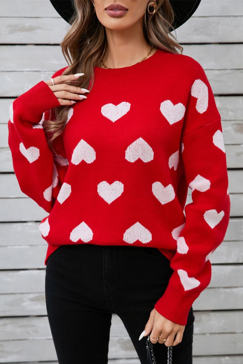 Angel Wings Heart Round Neck Long Sleeve Sweater - Outerwear