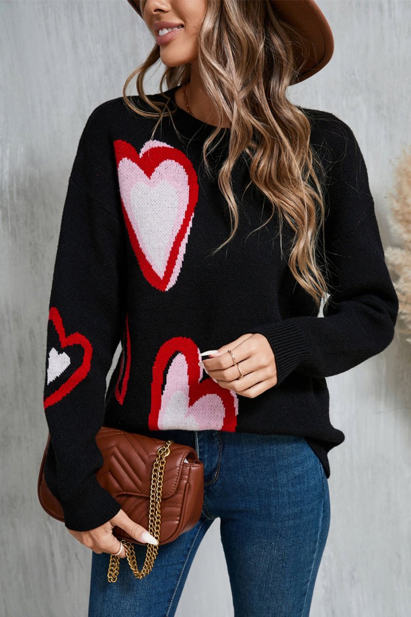 Angel Wings Heart Round Neck Long Sleeve Sweater - Outerwear