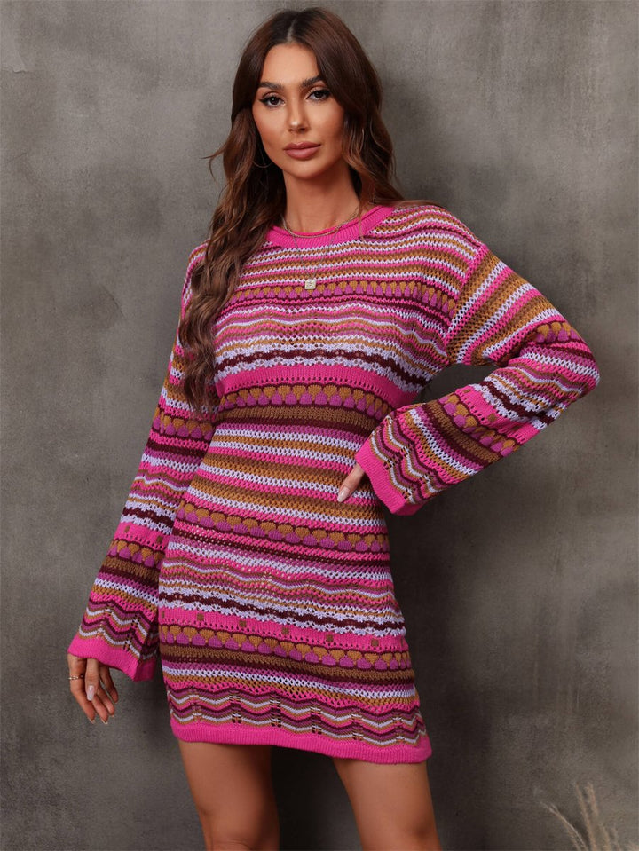 Angel Wings Multicolored Stripe Dropped Shoulder Sweater Dress - Sweater Dress