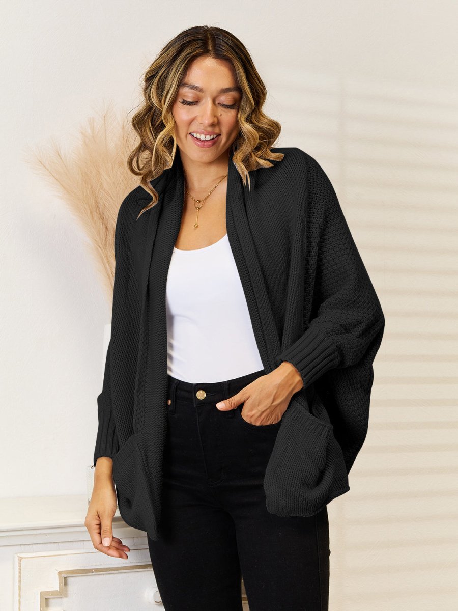 Angel Wings Open Front Cardigan with Pockets - Outerwear