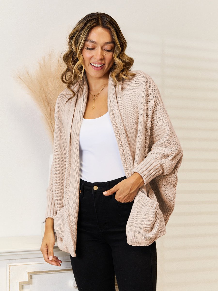 Angel Wings Open Front Cardigan with Pockets - Outerwear