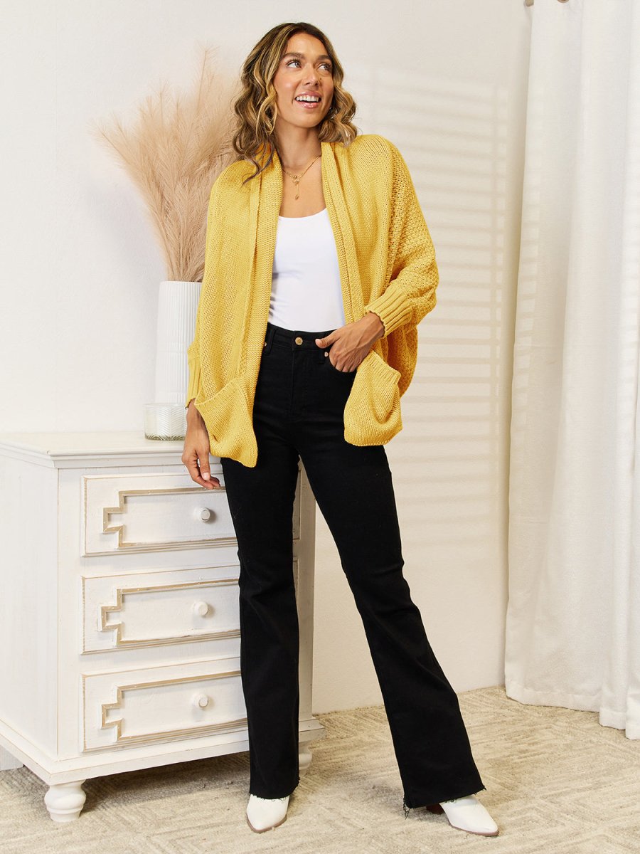 Angel Wings Open Front Cardigan with Pockets - Outerwear