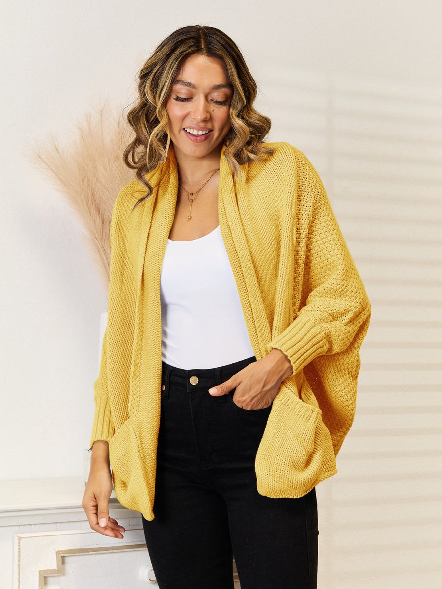 Angel Wings Open Front Cardigan with Pockets - Outerwear