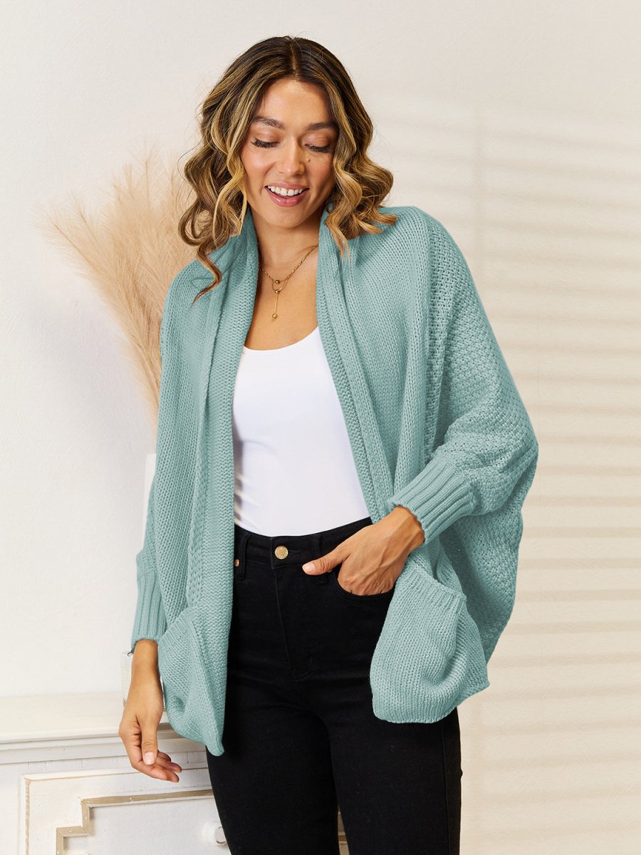 Angel Wings Open Front Cardigan with Pockets - Outerwear