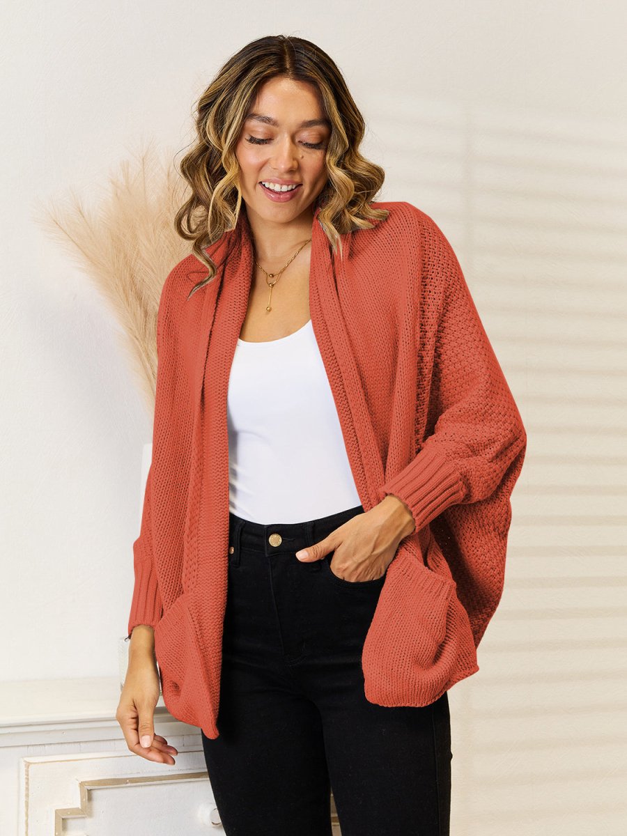 Angel Wings Open Front Cardigan with Pockets - Outerwear