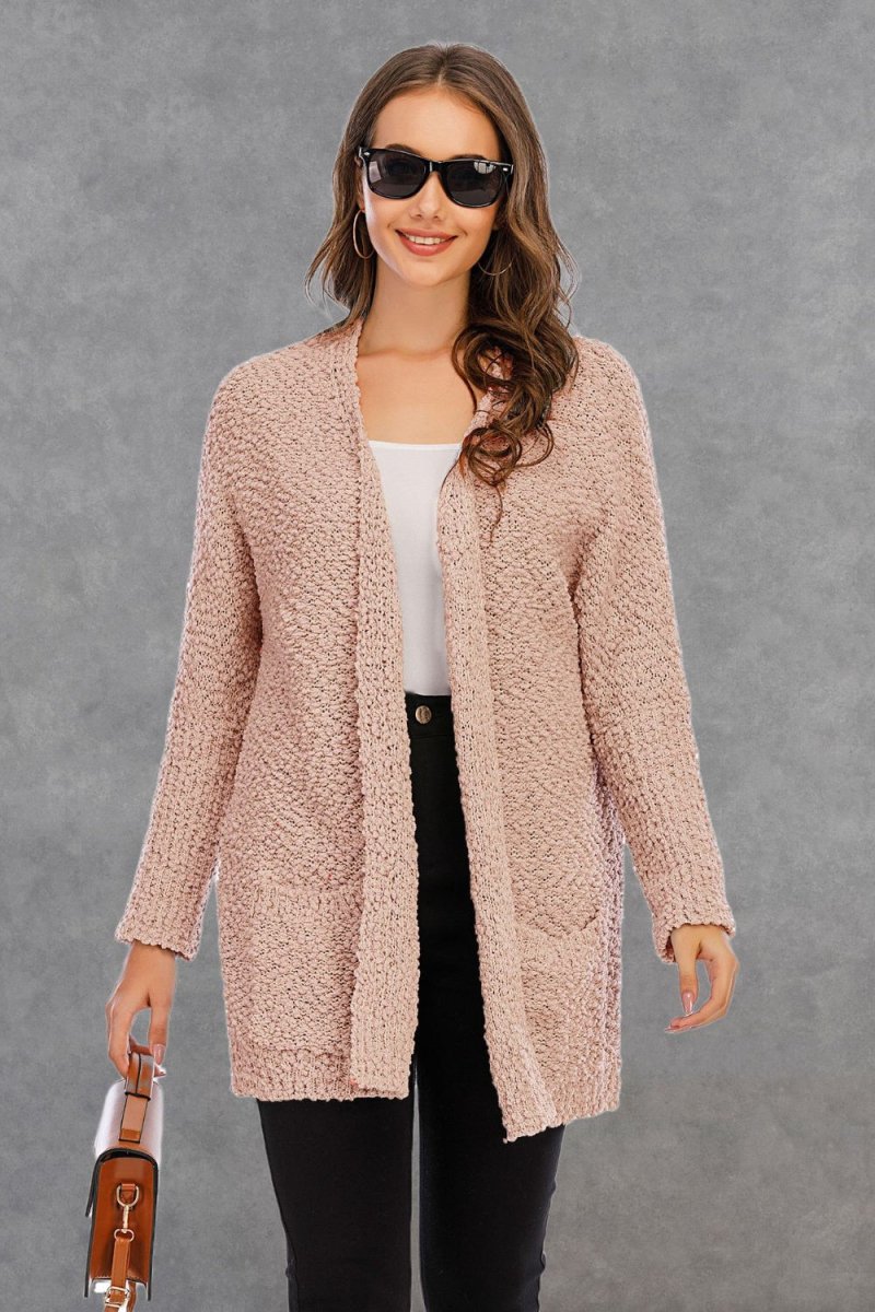 Angel Wings Pocketed Open Front Long Sleeve Cardigan - Outerwear