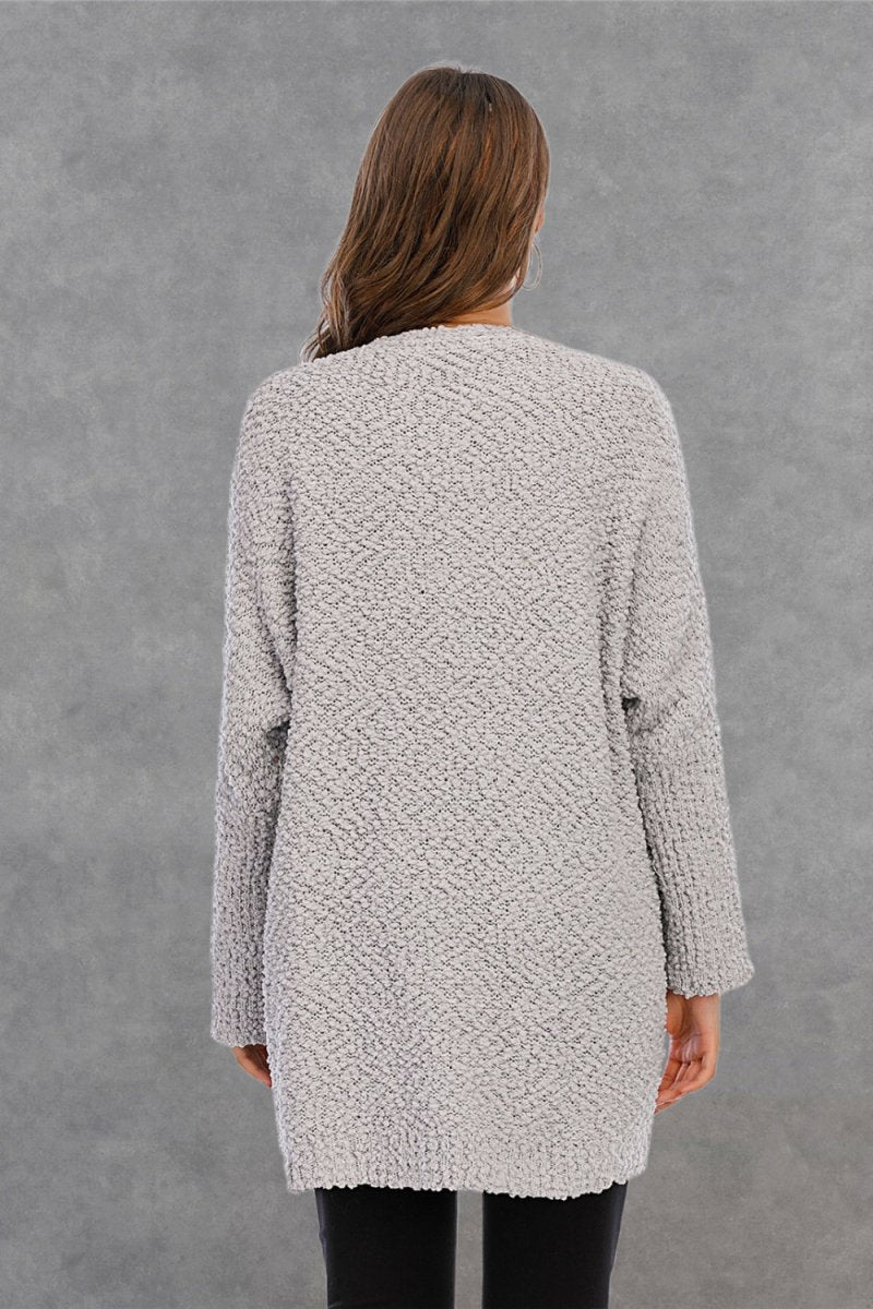 Angel Wings Pocketed Open Front Long Sleeve Cardigan - Outerwear