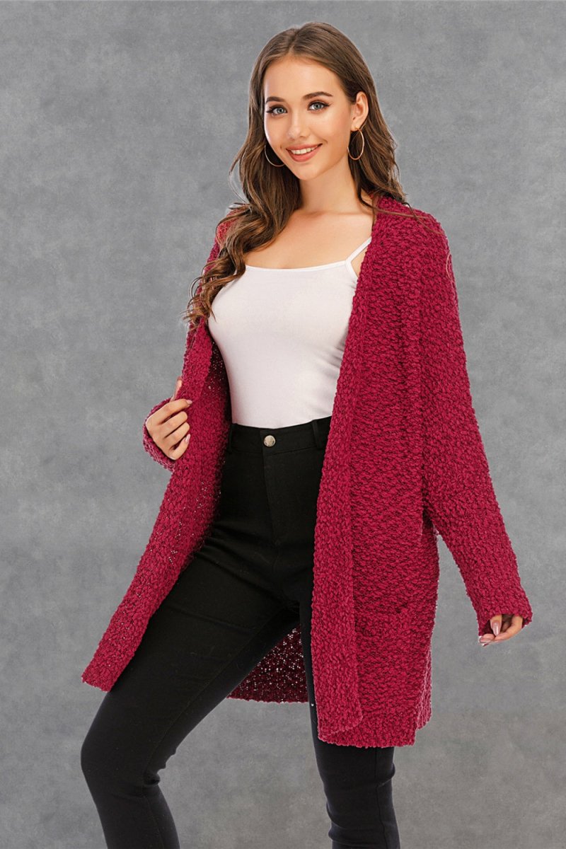 Angel Wings Pocketed Open Front Long Sleeve Cardigan - Outerwear